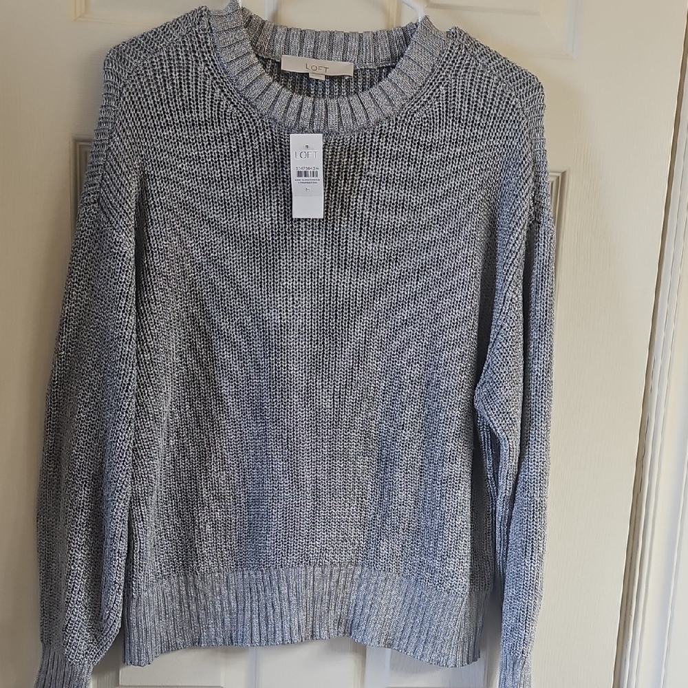 LOFT Women's Gray Shimmer Sweater Crew Neck Sweater NWT
